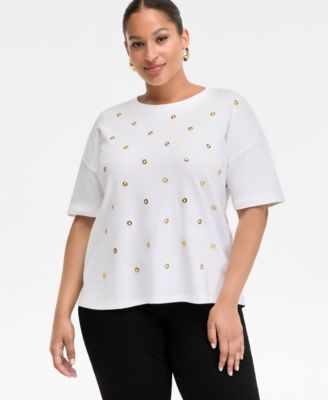 I.N.C. International Concepts - Plus Size Grommet Embellished Cotton Top, Macy's Exclusive